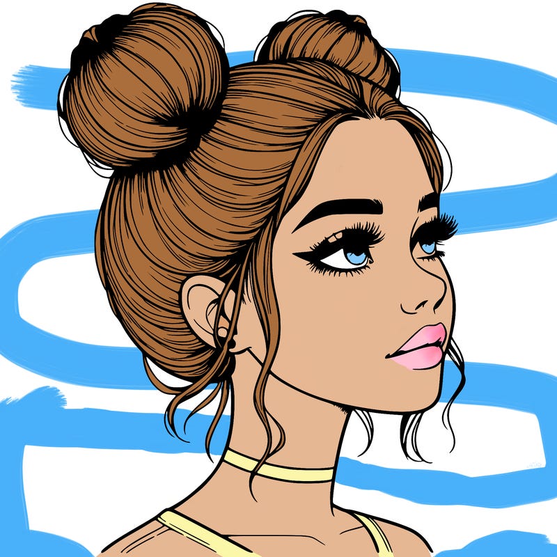 realistic girl with buns on the top of her head