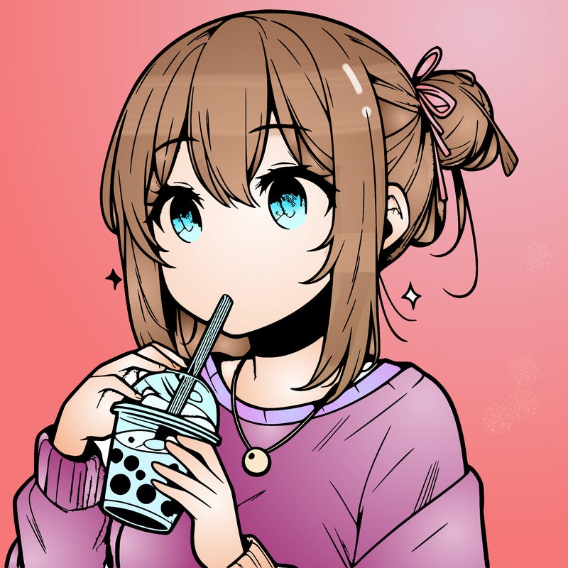 manga character drinking boba