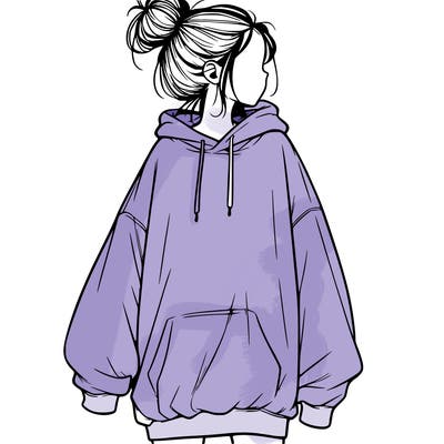 realistic girl with a oversized sweatshirt on and a bun