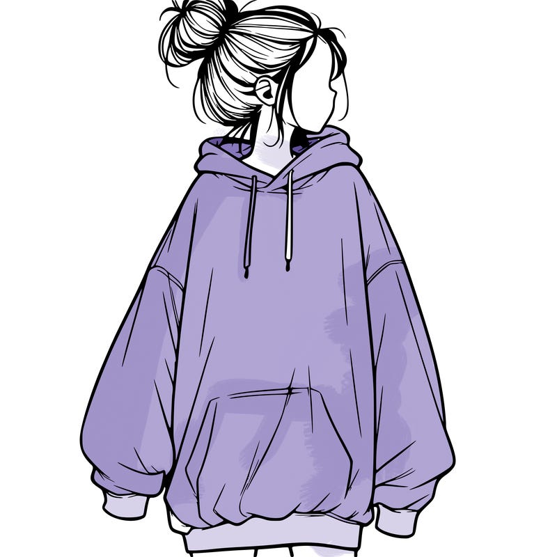 realistic girl with a oversized sweatshirt on and a bun