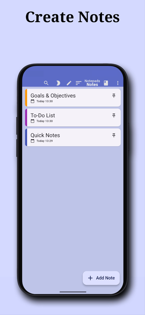 Weekly Planner: To-Do & Tasks - Una interfaz de aplicación móvil simple para crear notas con secciones para objetivos, lista de tareas pendientes y notas rápidas