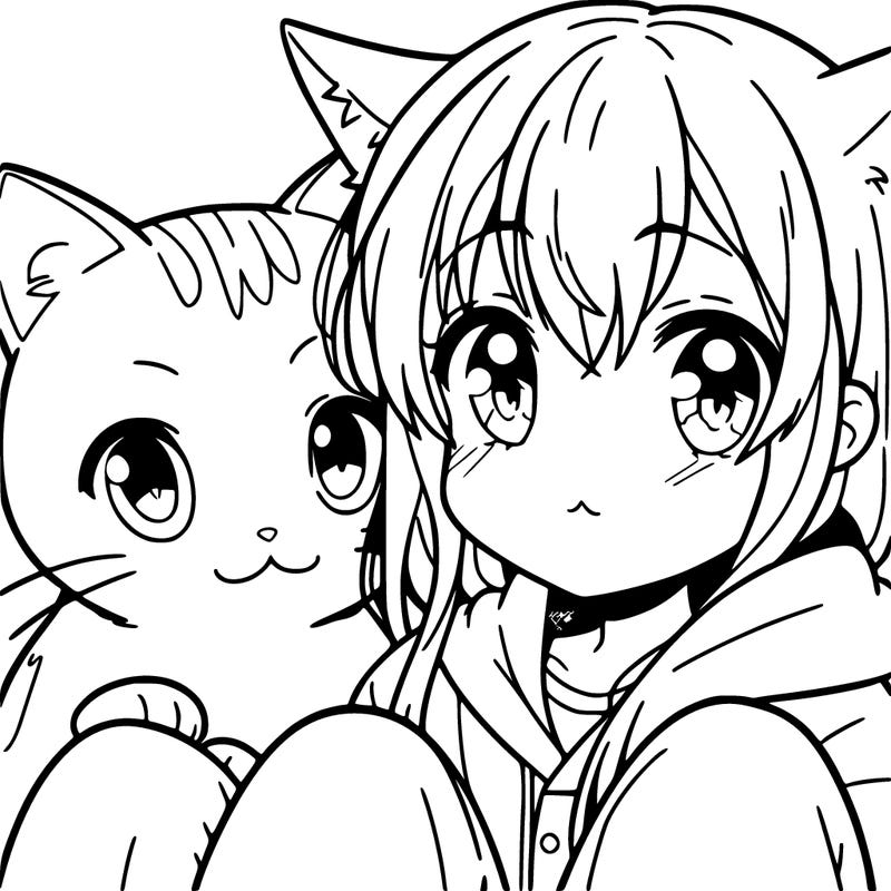 a cat with a girl in an anime series
