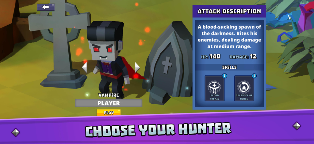 Hunters Origin - Vampire hunter selection screen in Hunters Origin