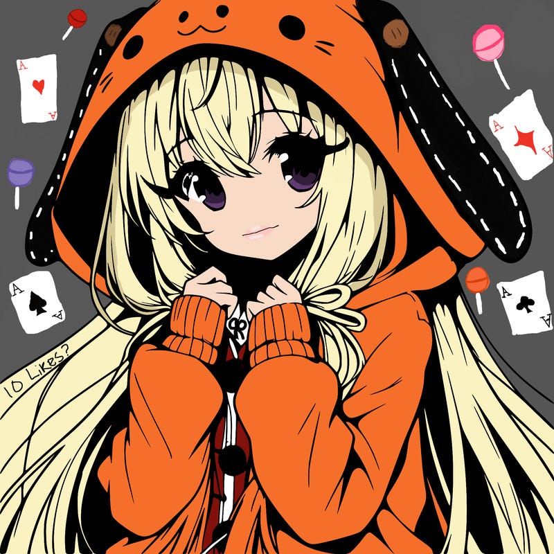 anime character girl with long hair cute bunny hoodie
