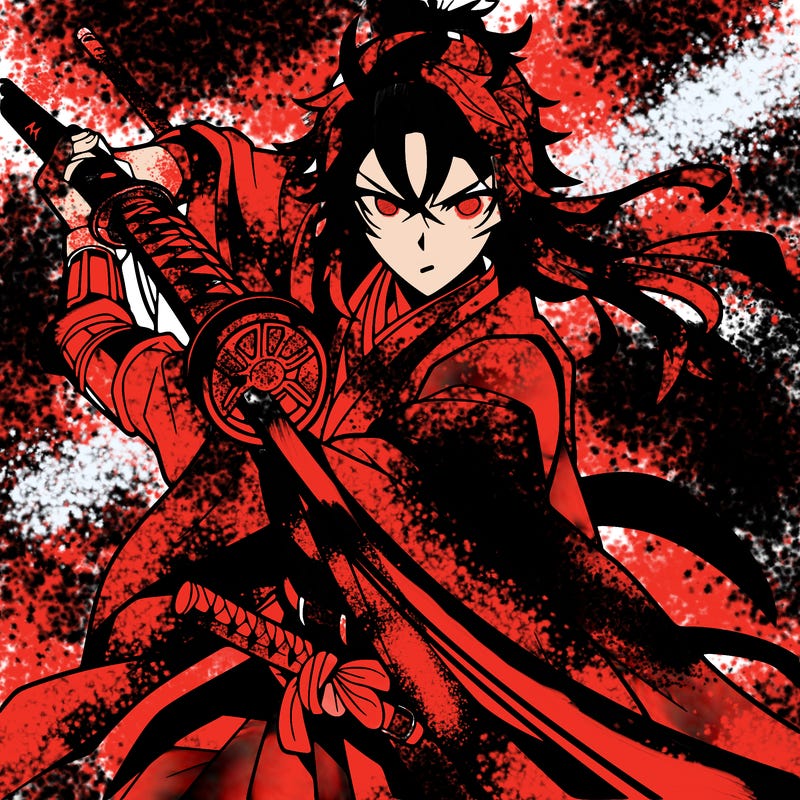 anime style, a samurai warrior with a powerful sword