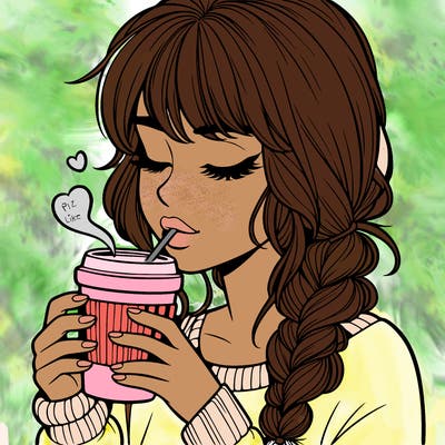 realistic girl drinking coffee