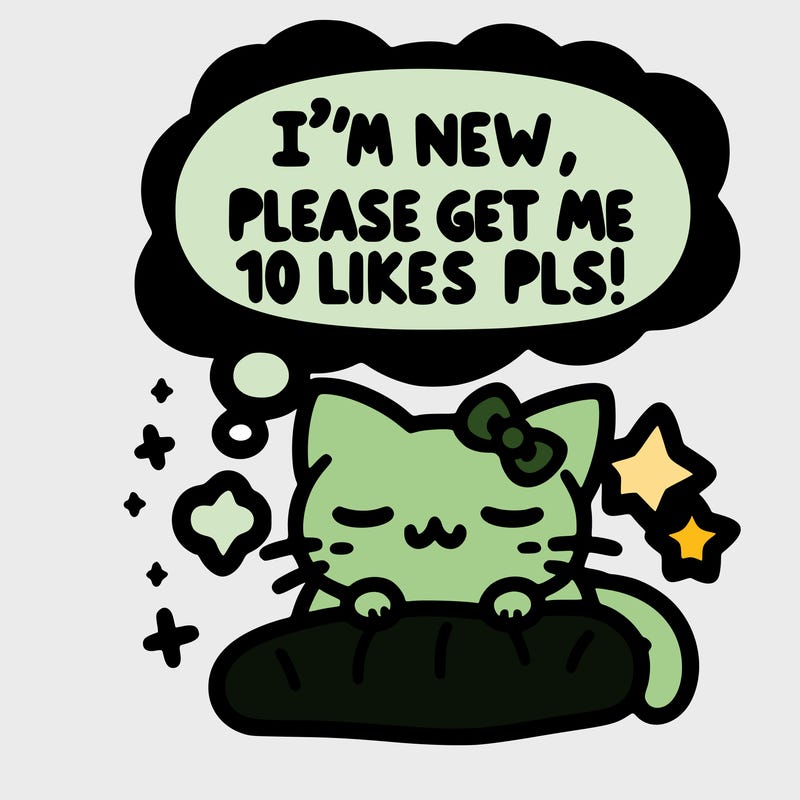 kitty taking a nap dream talking and saying "i'm new, please get me at least 10 likes pls!!"