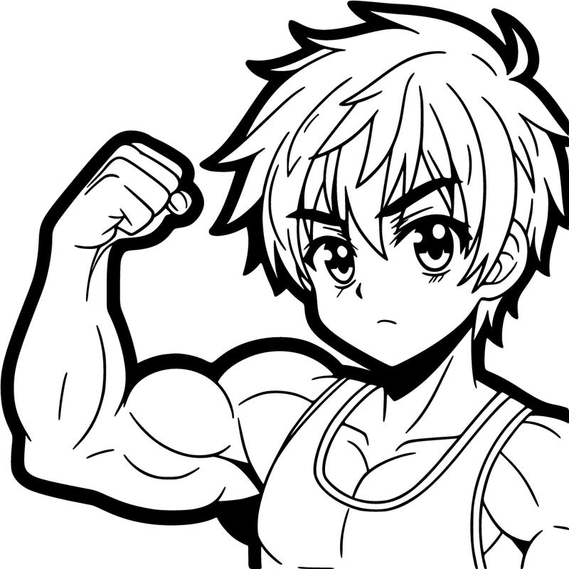 anime boy showing his muscles