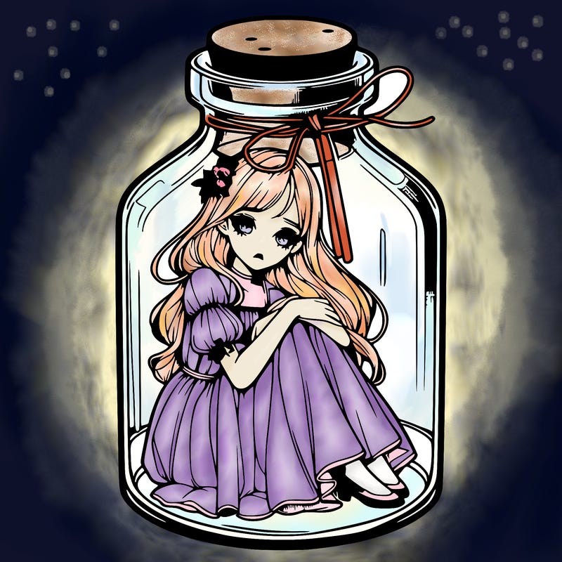 beautiful realistic girl trapped in bottle