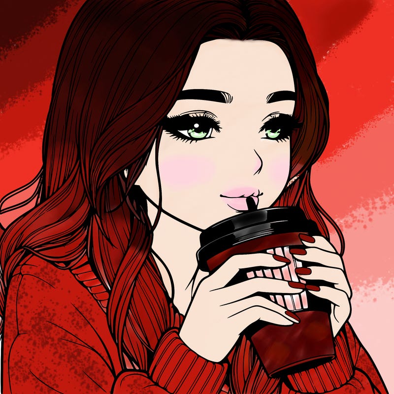 realistic girl drinking coffee