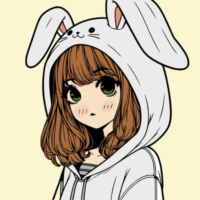 realistic girl wearing a bunny hoodie
