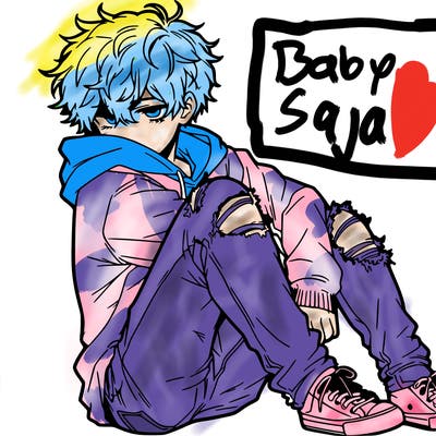 a male hoddie ripped jeans messy hair anime