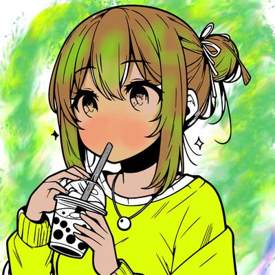 manga character drinking boba