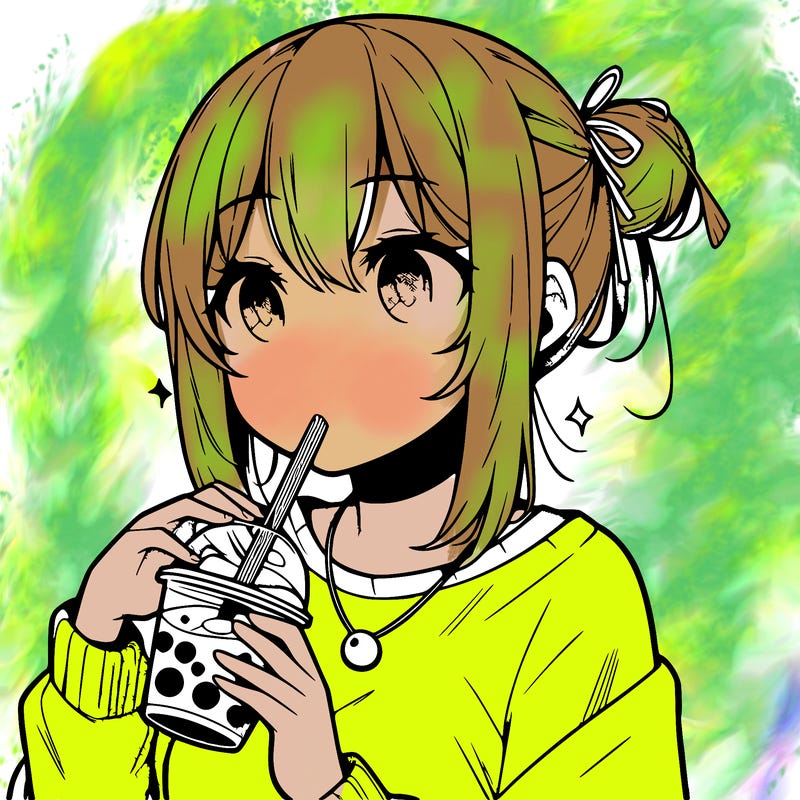 manga character drinking boba