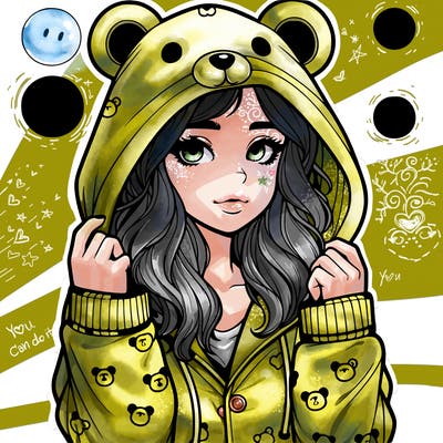 realistic girl in a animal pjs hoodie