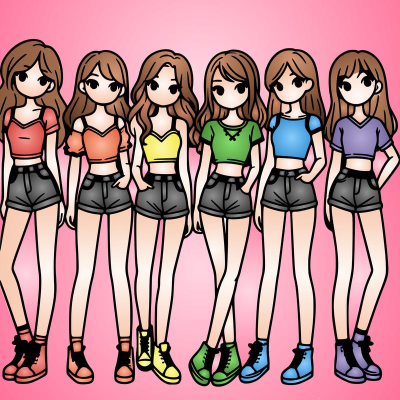 a group of girls wearing crop tops and shorts