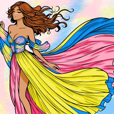 realistic woman in dress flowing the the wind