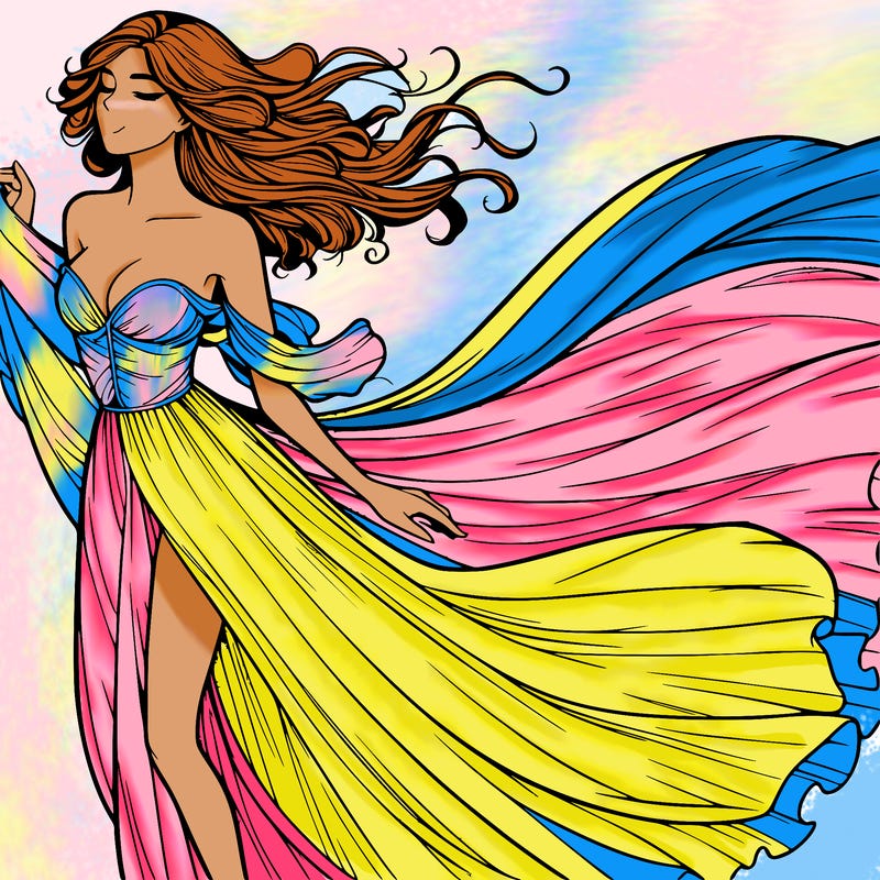 realistic woman in dress flowing the the wind