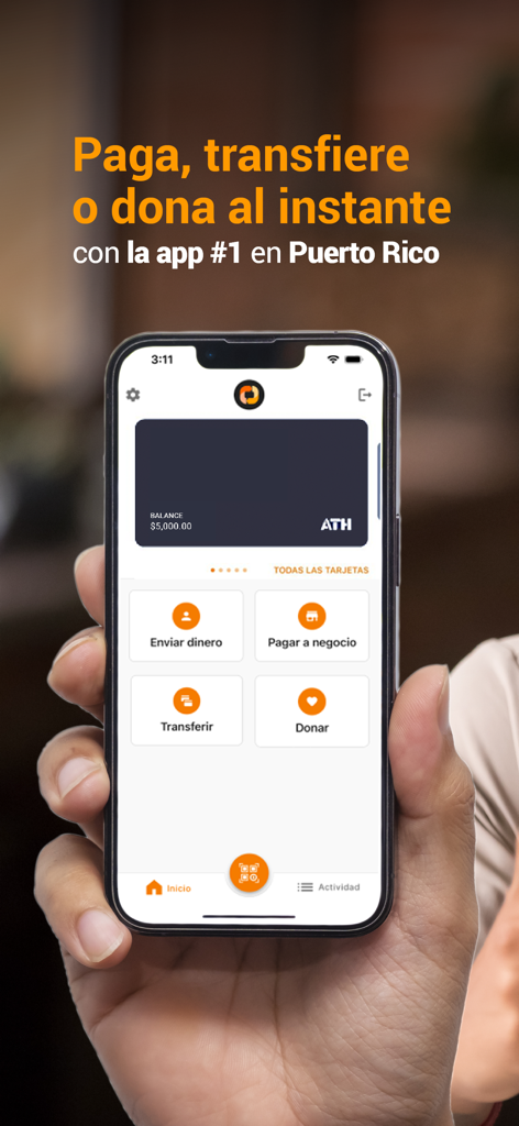 ATH Móvil - ATH Movil app interface on a smartphone screen showing money transfer and payment options