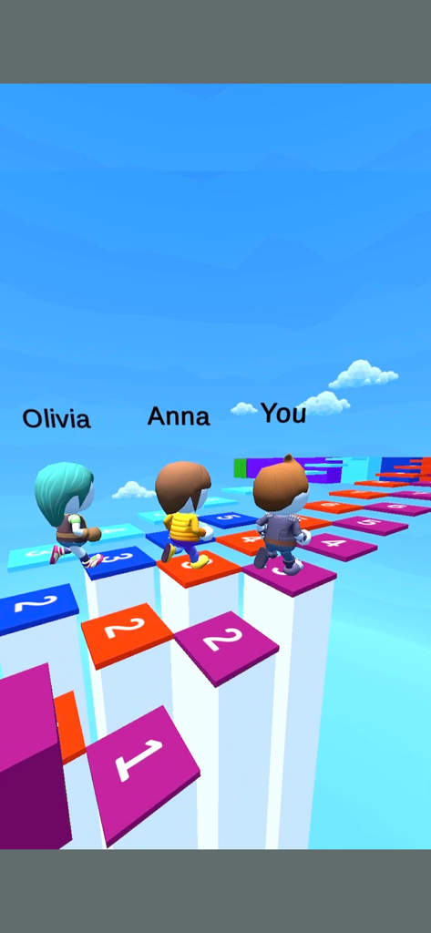 Math Hit - Brain Puzzle Games - Characters racing on numbered platforms in the Math Hit brain puzzle game