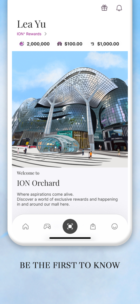 ION Orchard - ION Orchard app home screen displaying user rewards balance and mall architecture