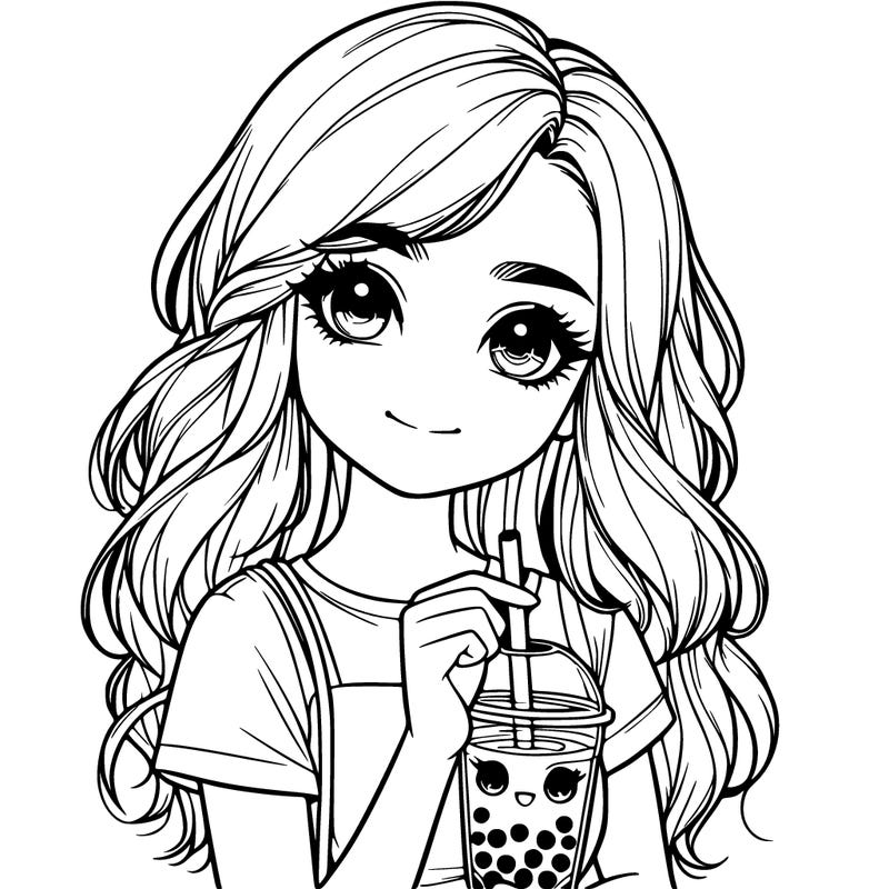 realistic girl with bubble tea in her hand