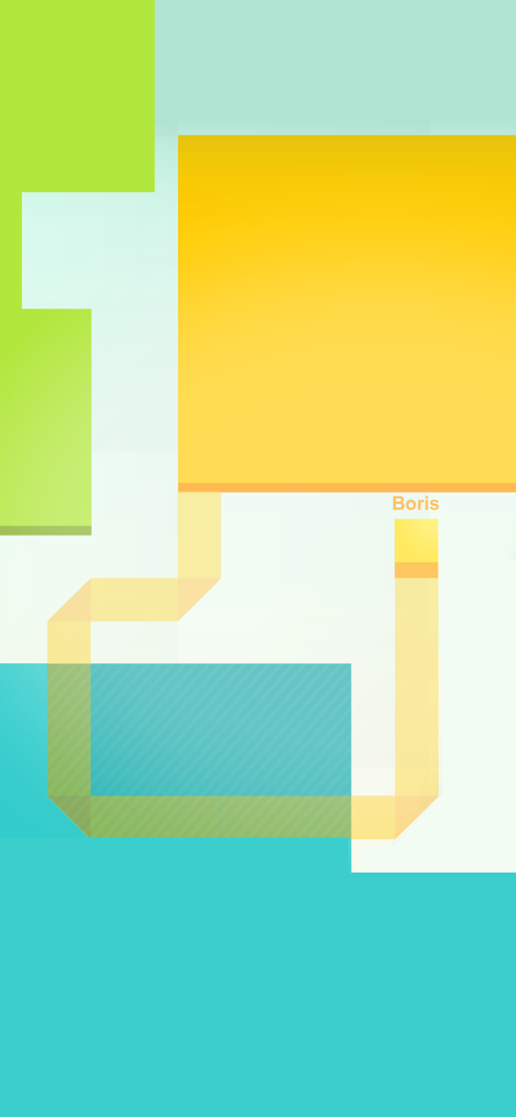 Paper.io gameplay showing a player named Boris capturing territory with a yellow trail.