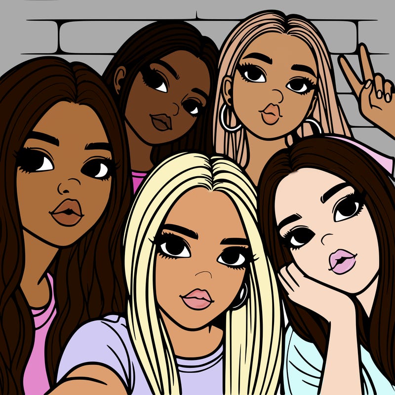 group of teen girls friends y2k up close in a selfie