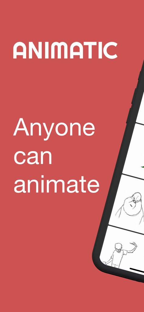 Animatic - Animatic app screen showing the slogan Anyone can animate with hand drawn animation sketches