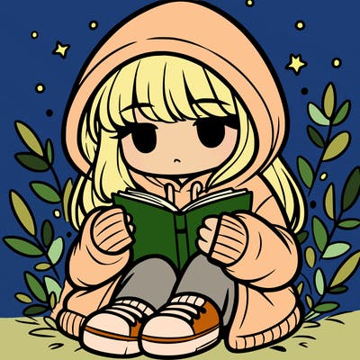 girl in oversized hoodie reading a book
