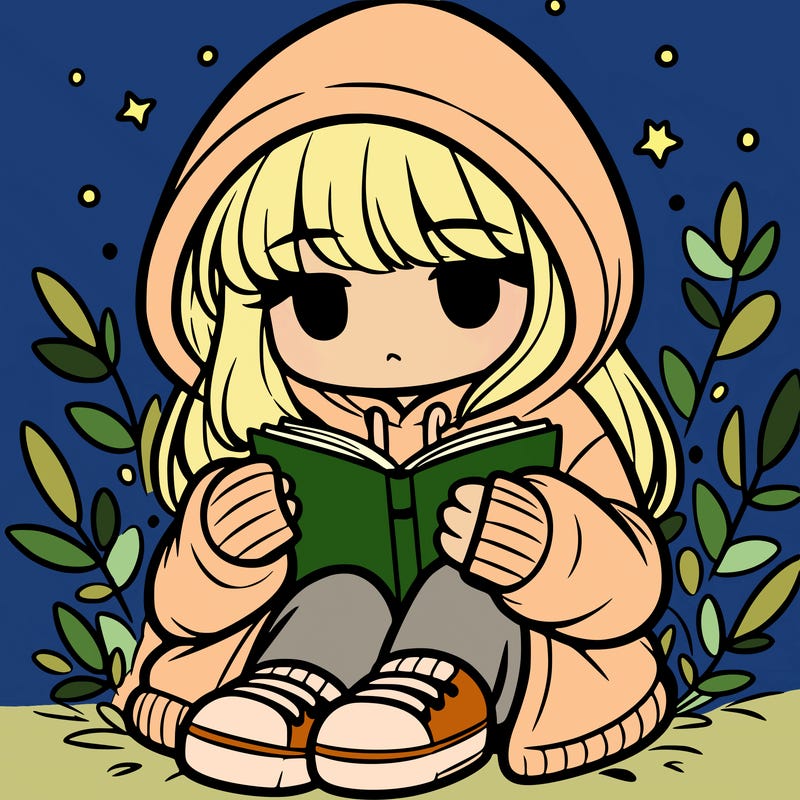 girl in oversized hoodie reading a book