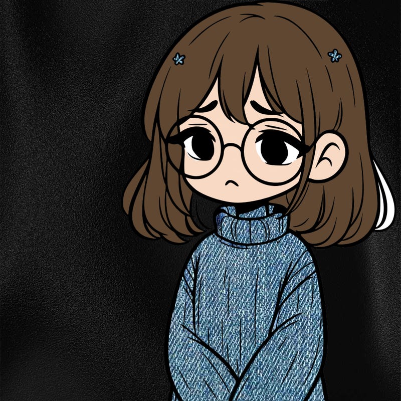 sad girl with glasses in a sweater