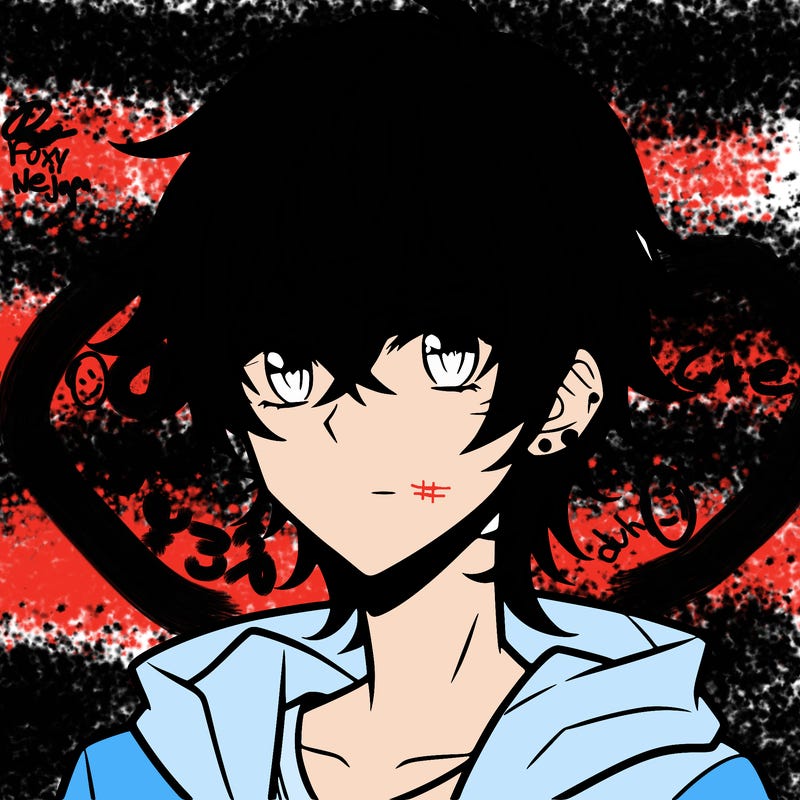 teen anime boy shoulder length hair and pierced ears