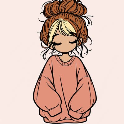 girl with baggy sweatshirt and messy bun