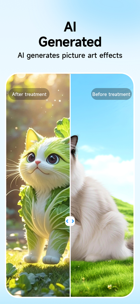 Background Remover - Erase BG - AI生成のキャベツアート効果に変換された猫の猫の変容前後の比較