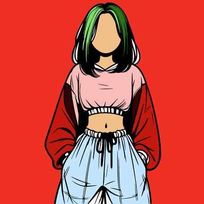 realistic girl faceless with baggy pants and a crop top