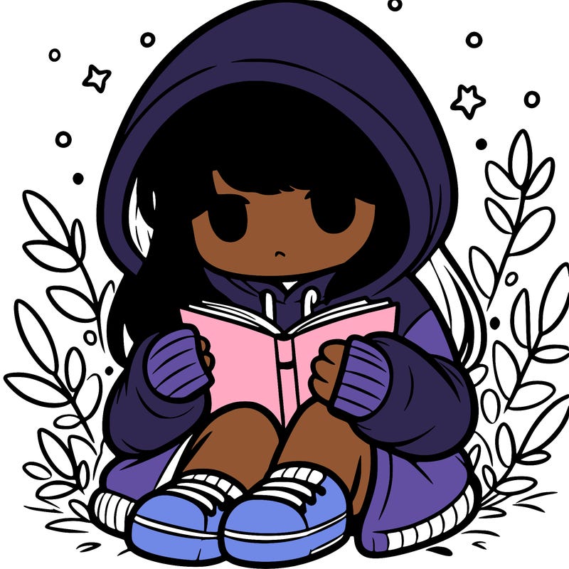 girl in oversized hoodie reading a book