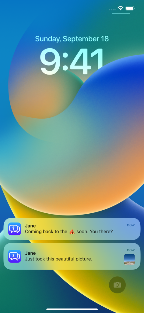 Bluetooth Messenger: Bluetalk - iPhone lock screen displaying message notifications from the Bluetalk Bluetooth Messenger app