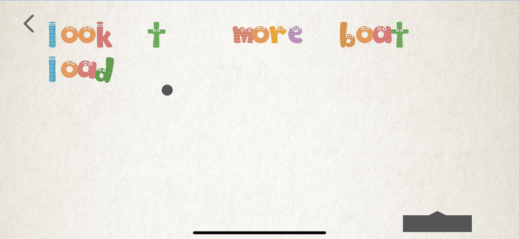 Tela de jogo de incentivo do aplicativo I Spell Words com letras animadas coloridas