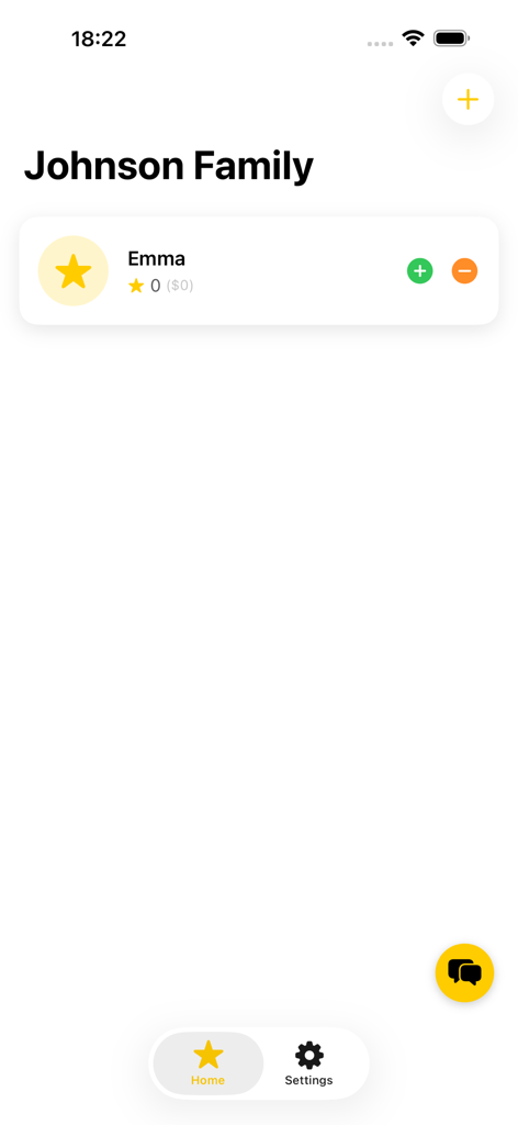 Reward-E - Star Rewards - Reward-E app home screen showing the Johnson family dashboard with child star balance tracking