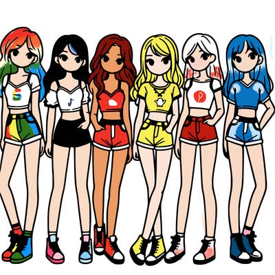 a group of girls wearing crop tops and shorts