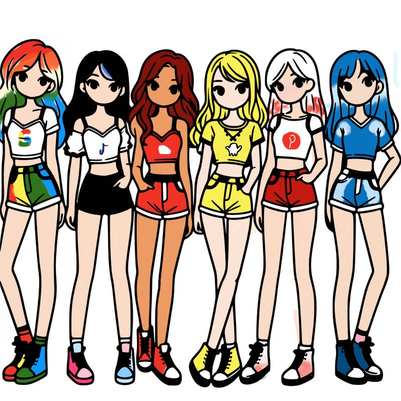 a group of girls wearing crop tops and shorts