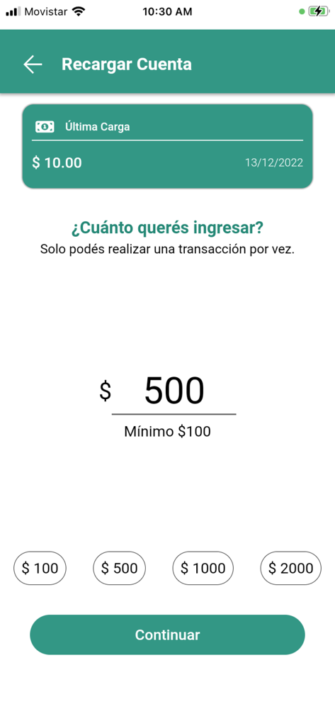 Vending Control - Vending Control app interface for reloading the account balance with options to enter a custom amount or select preset values