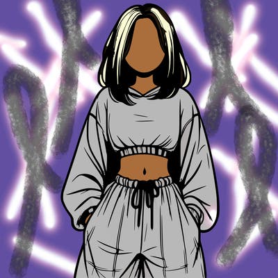 realistic girl faceless with baggy pants and a crop top