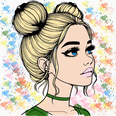 realistic girl with buns on the top of her head