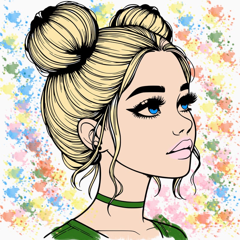 realistic girl with buns on the top of her head