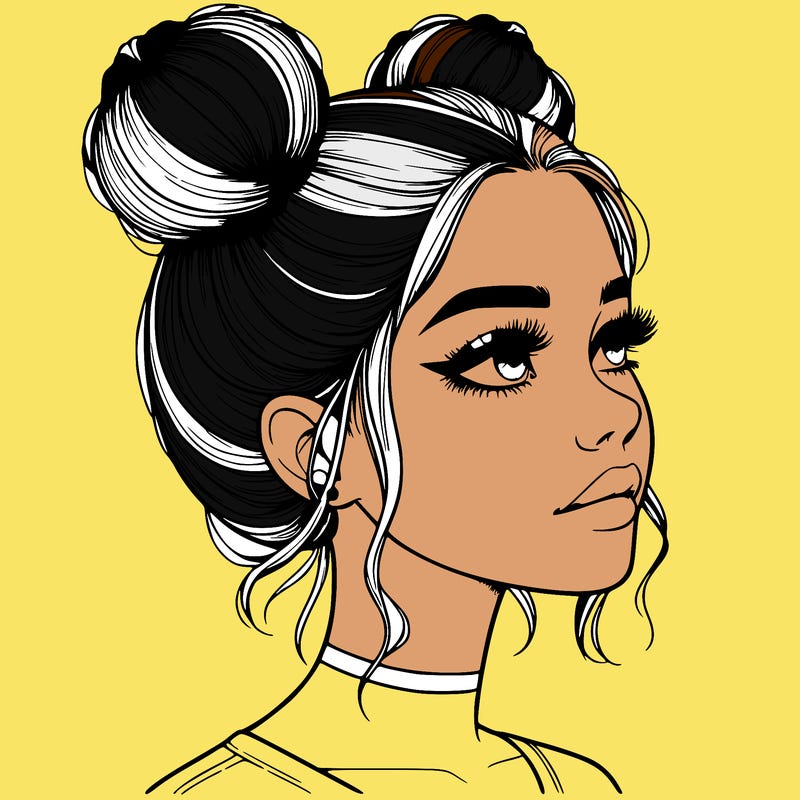 realistic girl with buns on the top of her head