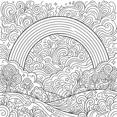 Dive into a mystical landscape where a majestic fogbow shines with the vibrant hues of Pride. This intricate coloring page invites you to celebrate love and diversity through art.