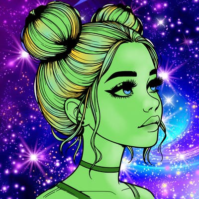 realistic girl with buns on the top of her head