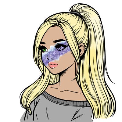 realistic girl with a high ponytail